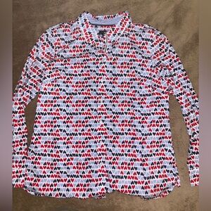 Talbots Red and Blue Heart Button Down Shirt Blouse